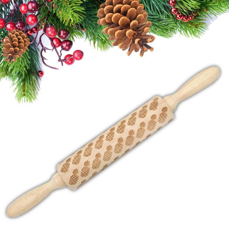 shopping מטבח ופינת אוכל Loskii JM01691 Wooden Christmas Embossed Rolling Pin Dough Stick Baking Pastry Tool New Year Christmas Decoration
