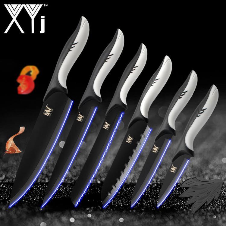 shopping מטבח ופינת אוכל XYJ Kitchen Stainless Steel K nives 6PCS / Set Black Blade Paring Utility Santoku Chef Slicing Bread Kitchen Cutting Tool