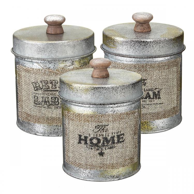 shopping מטבח ופינת אוכל 3PCS Vintage Shabby Metal Lid Storage Tank Kitchen Candy Nuts Bottles Crafts Jar