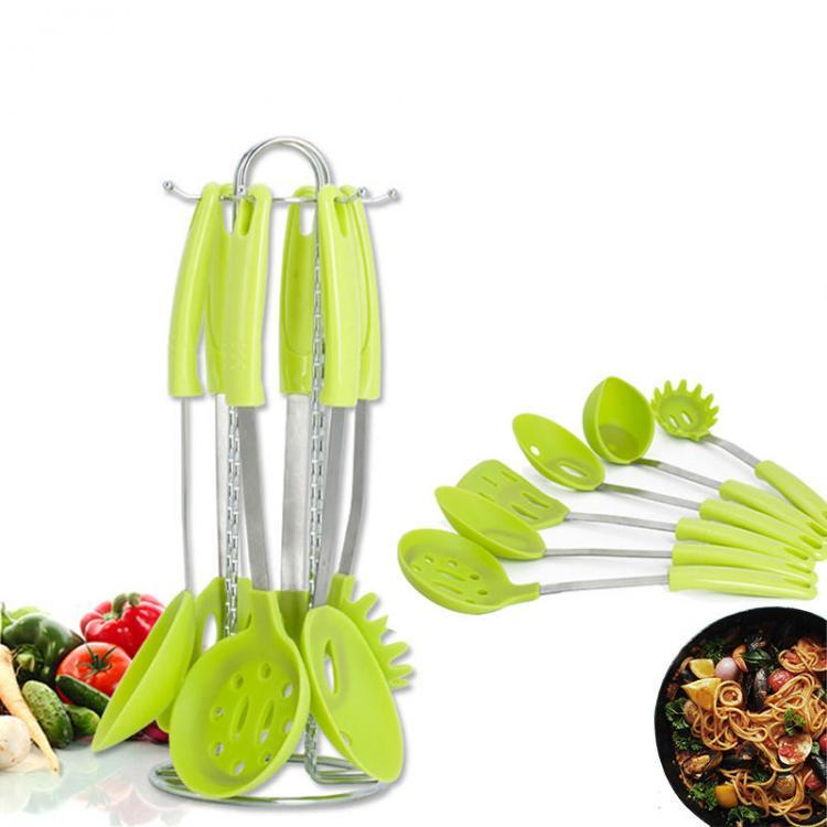 shopping מטבח ופינת אוכל 6 Pieces Stainless Steel Silicone Cooking Utensil Set with Premium Stand Cooking Spoon Spatula Soup Ladle Strainer Kitchen Supplie