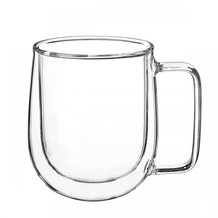 shopping מטבח ופינת אוכל 300ML Glass Coffee Tea Cup Heat Resistant Double Layer Glass Handle Double Wall
