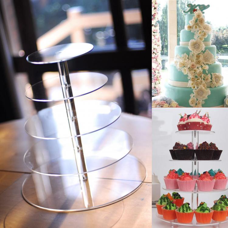 shopping מטבח ופינת אוכל 5 Tier Acrylic Cupcake Cake Stand Party Wedding Birthday Cake Tower Display Holder Decorations