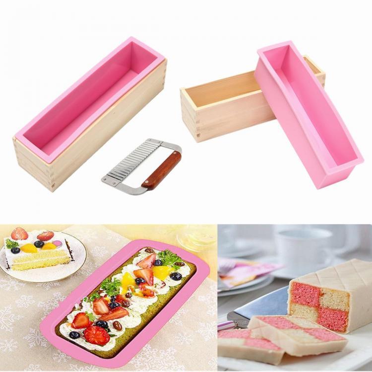 shopping מטבח ופינת אוכל Wooden Loaf Soap Mould Silicone With Lid Making Baking Tool Cake Biscuit Cutter Baking Mold