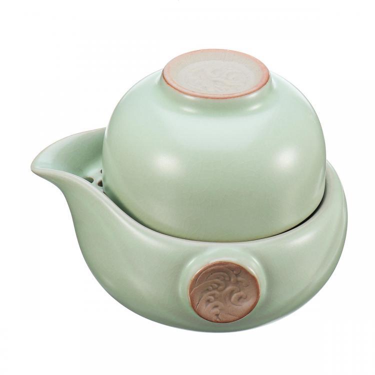shopping מטבח ופינת אוכל Handmade Chinese Travel Tea Pot Ru Kiln Kung Fu Tea Set Ceramic Teacup Carry Bag