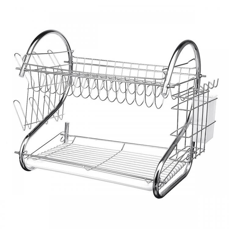 shopping מטבח ופינת אוכל 2-Tier Dish Rack Drain Drainer Home Kitchen Cup Dish Drying Plate Cutlery Holder Kitchen Storage Rack