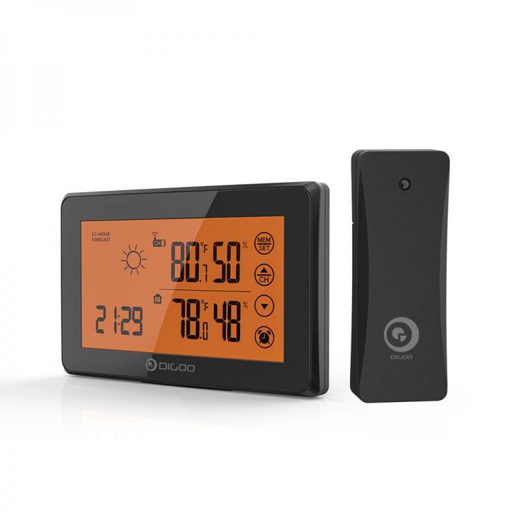 shopping קישוט הבית DIGOO DG-TH0340 Orange Backligt LCD Weather Station With Remote Sensor Alarm Clock Touch Screen 12/24h Wether Forecast Temperiture