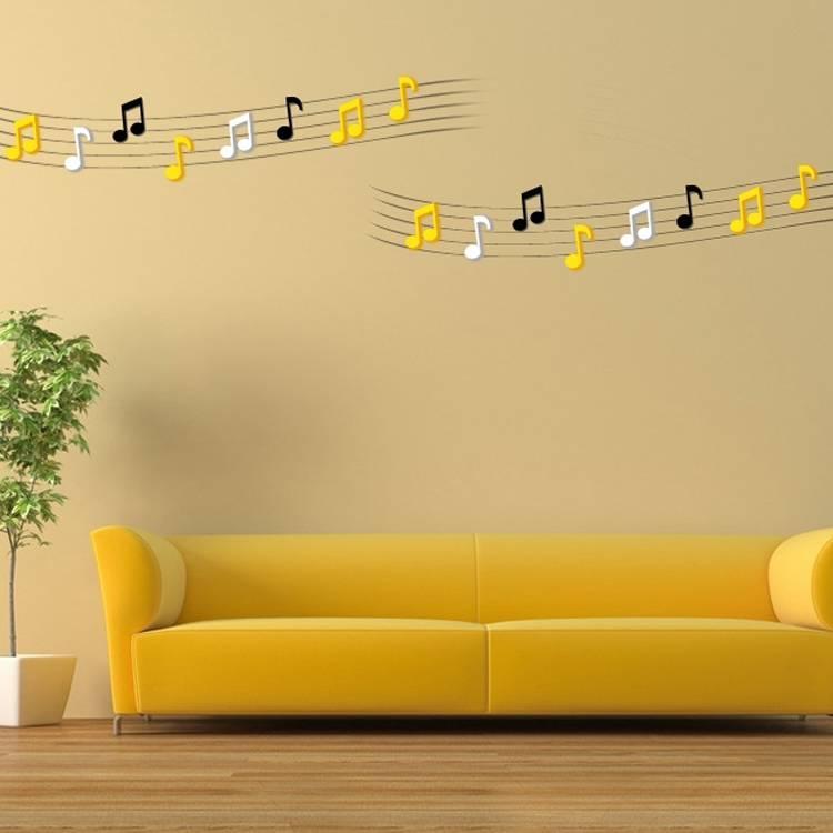 shopping קישוט הבית 3D Musical Note Wall Decals 2 Pcs 7 Colors Acrylic Home Bedroom Living Room Wall Stickers Decor