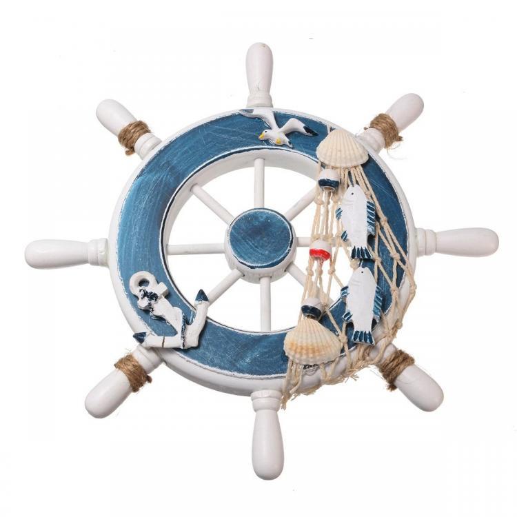 shopping קישוט הבית Wooden Boat Ship Steel Ring Wheel Wall Plaque Nautical Beach Tropical Decor