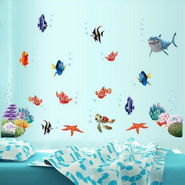 shopping קישוט הבית Coloful Under Water World Wall Sticker Living Room Home Decoration Creative Decal DIY Mural Wall Art