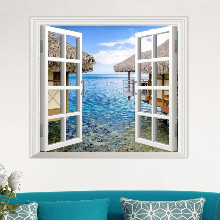 shopping קישוט הבית 3D Artificial Window View 3D Wall Decals Sea View Room Stickers Home Wall Decor Gift