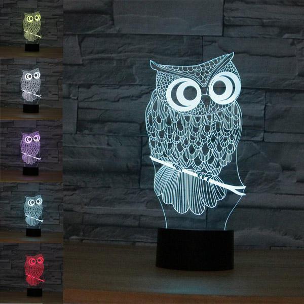 shopping קישוט הבית Owl USB Battery 3D LED Lights Colorful Touch Control Night Light Home Decor Gift