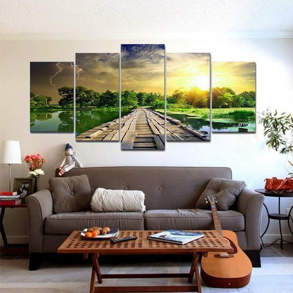 shopping קישוט הבית 5Pcs Modern Art Printing Lake Landscape Poster Canvas Painting Home Wall Decor
