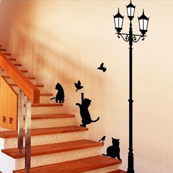 shopping קישוט הבית 23x40CM Lamp Cat Wall Stickers Home Stairs Sticker Decor Decorative Removable Wallpaper