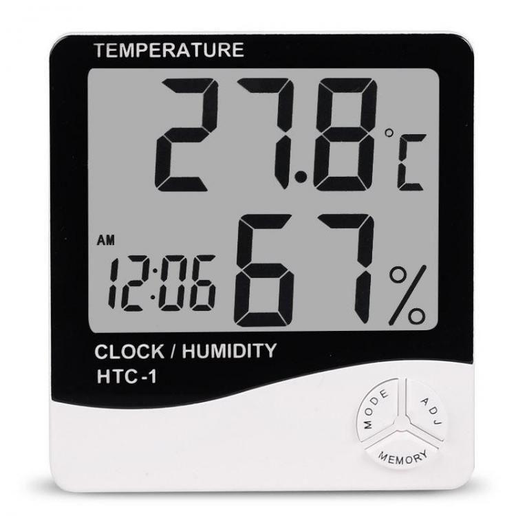 shopping קישוט הבית HTC-1 Digital LCD Electronic Alarm Clock Thermometer Hygrometer Weather Station Indoor Room Table