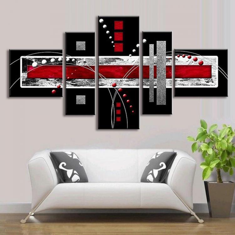 shopping קישוט הבית 5 PCS Abstract Wall Art Red Black Grey Modern Canvas Print Paintings Home Decorations
