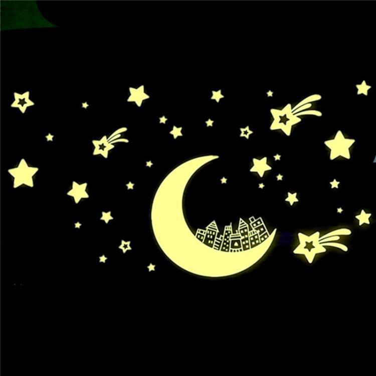 shopping קישוט הבית Glow in Dark Moon Star Luminous Stickers Removable Wall Sticker Vinyl Decal Mural Kids Room Decor