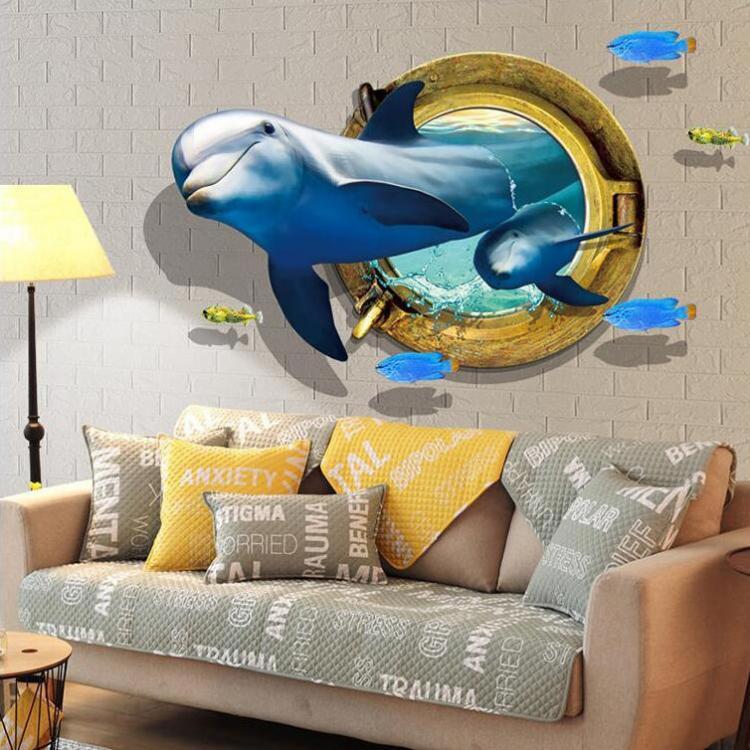 shopping קישוט הבית Miico Creative 3D Dolphin Window Sea Fishes PVC Removable Home Room Decorative Wall Door Decor Sticker