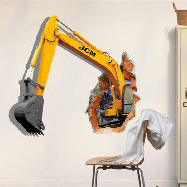 shopping קישוט הבית 3D Excavator Wall Decals Removable Excavating Machine Wall Stickers Home Wall Decor
