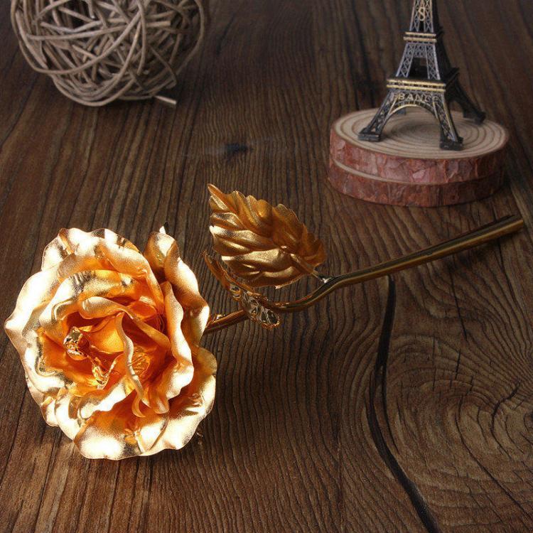 shopping קישוט הבית 224k Gold Foil Plated Rose Gold Leaf Rose Wedding Supplies Valentine 's Day Birthday New Year Gifts Decorative Flowers
