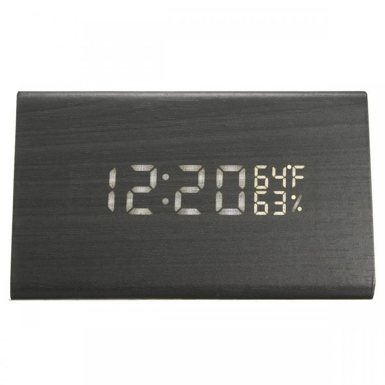 shopping קישוט הבית Loskii HC-31 USB Voice Control Wooden Wooden Triangle Temperature LED Digital Alarm Clock Humidity Thermometer