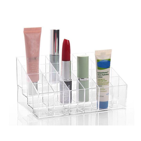 shopping סידור הבית 24 Lipstick Holder Display Stand Clear Acrylic Makeup Organizer Sundry Transparent Storge Boxes