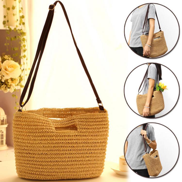 shopping סידור הבית Straw Bag Handmade Shoulder Basket Bag Straw Summer Straw Beach Shopping Tote