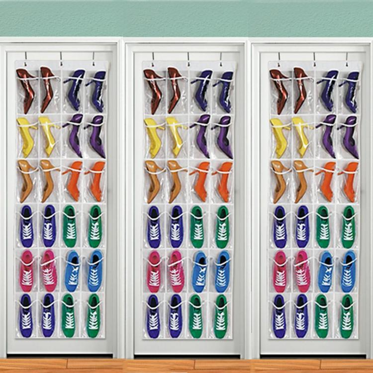 shopping סידור הבית 24Pocket Hanging Over Door Stainless Steel Holder Shoes Nonwoven Fabric Organizer Storage Door Wall Closet Bag