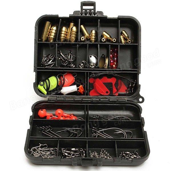 shopping ציוד לחיות מחמד 128pcs Fishing Lures Hooks Baits Black Tackle Box Full Storage Case Tool Set