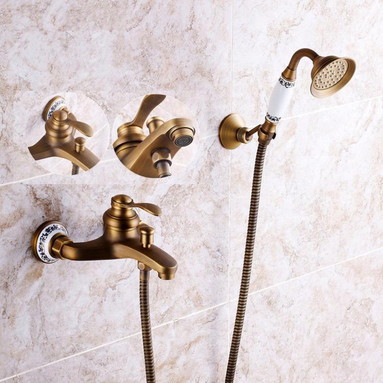 shopping כיורים ומסנני מים Antique Brass Shower Head Bathroom Tub Faucet Hand Held Tap Spray Waterfall Set
