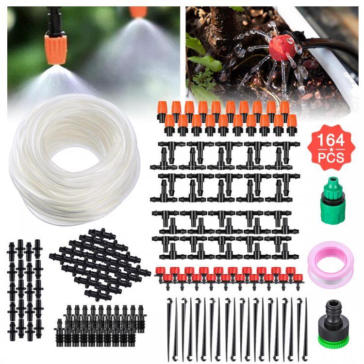 shopping כיורים ומסנני מים 164pcs Drip Irrigation System Micro Drip Irrigation Kit DIY Patio Plant Watering Kit Garden Irrigation System 15m Transprant Hose 