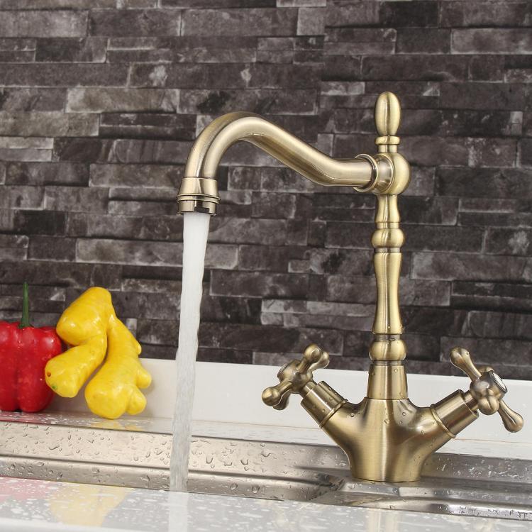 shopping כיורים ומסנני מים Classic Style Antique Copper Kitchen Bathroom Sink Faucet Cold And Hot Mixer Water Tap