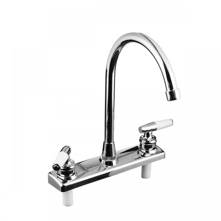 shopping כיורים ומסנני מים Double Dual Handle Spout Hot Cold Basin Sink Mixer Water Tap Kitchen Faucet