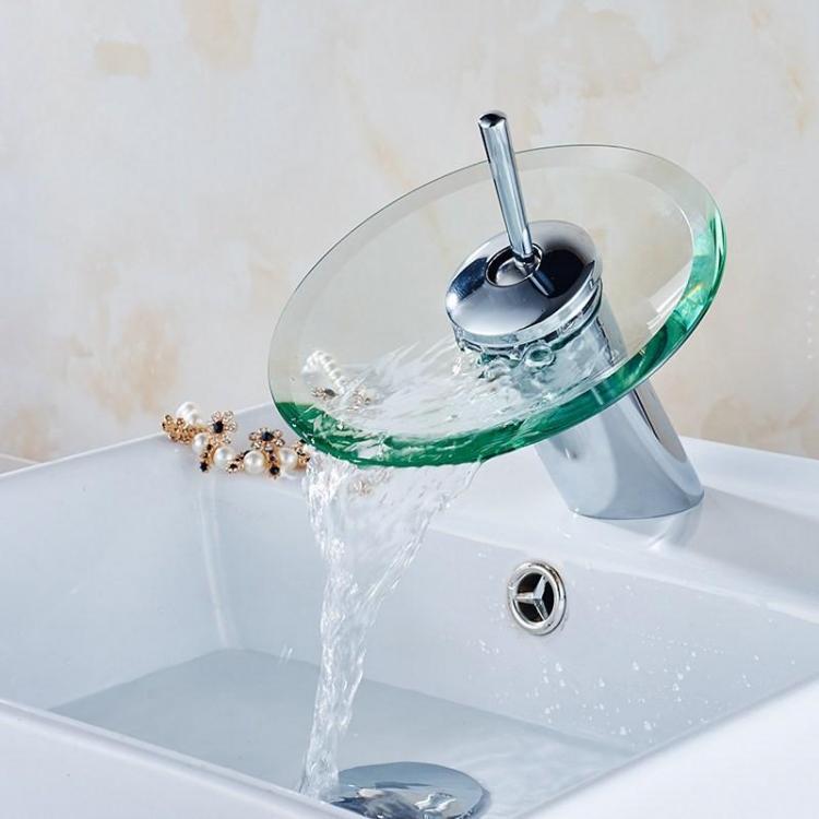 shopping כיורים ומסנני מים Modern Style Kitchen Bathroom Vessel Copper Glass Round Waterfall Tub Sink Faucet Tap
