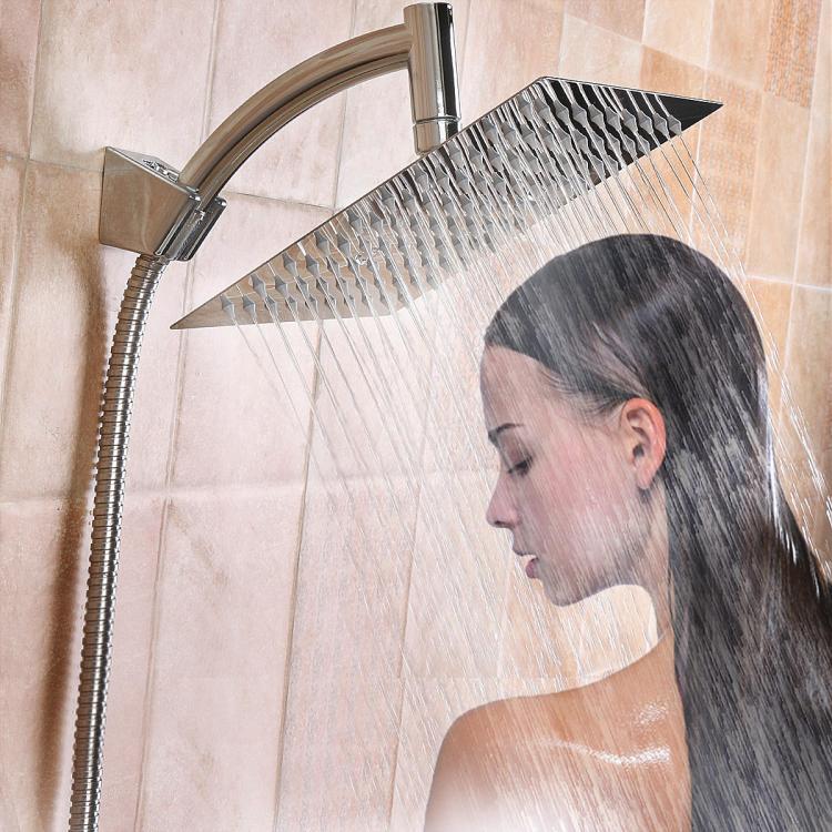 shopping כיורים ומסנני מים Square 8 Inch Rainfall Shower Head Extension with Shower Arm Hose Kit Overhead