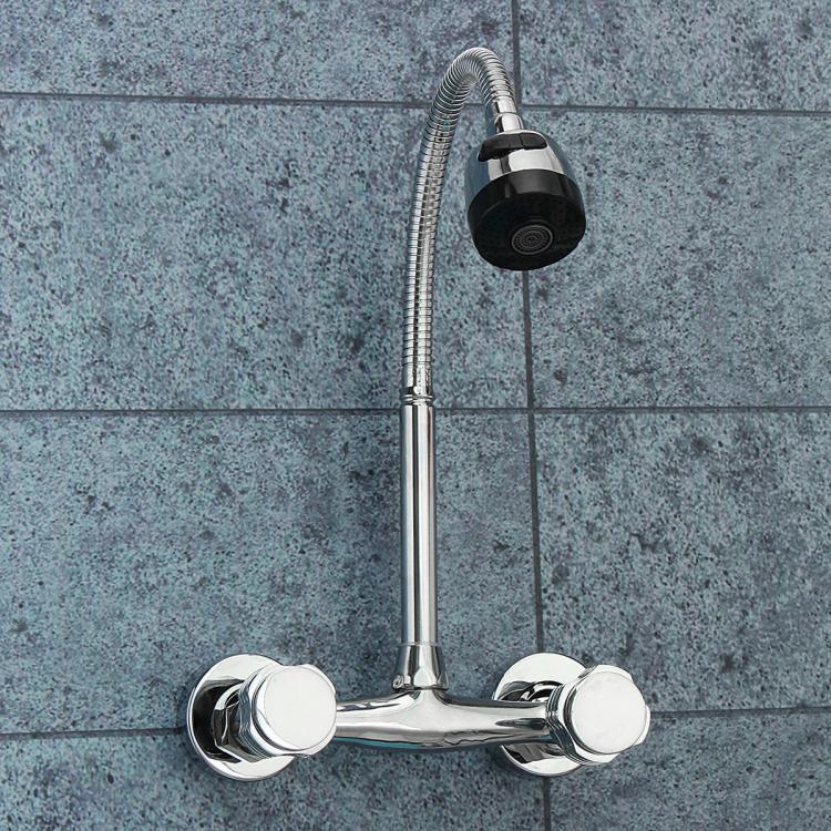 shopping כיורים ומסנני מים Chrome Basin Sink Mixer Tap Dual Handle Hot Cold Water Faucet Adjustable Swivel Spout Kitchen