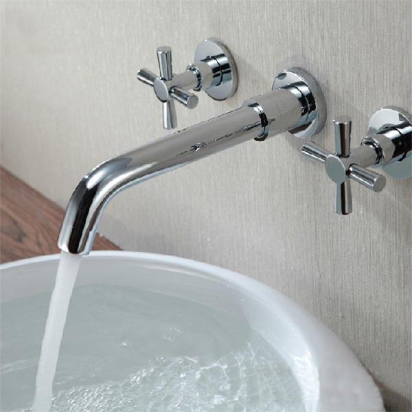 shopping כיורים ומסנני מים Chrome Brass Modern Wall Mounted 3 Hole Bath Faucet Tap