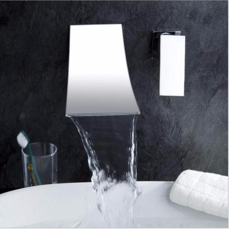 shopping כיורים ומסנני מים Wall Mount Waterfall Mixer Tap Chrome Bathroom Sink Faucet Modern Basin Brass