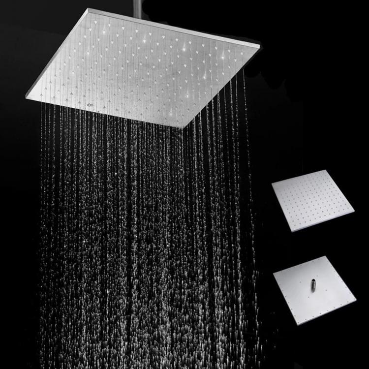 shopping כיורים ומסנני מים 16'' 250MM 304 Stainless Steel Rainfall Showerhead Square Ultra Thin Slim Rain Shower Head