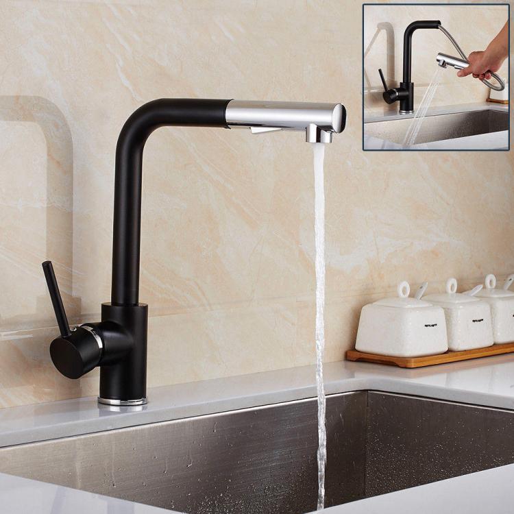 shopping כיורים ומסנני מים Modern Pull Out Spray Kitchen Sink Faucet Basin Mixer Tap 360&deg; Rotate Single Hole Brass Black
