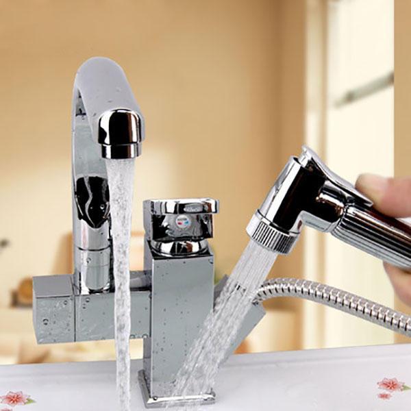 shopping כיורים ומסנני מים Kitchen Sink Mixer Faucet Pull Out Sprayer Tap Bathroom Dual Water Spouts 360 Degree Swivel