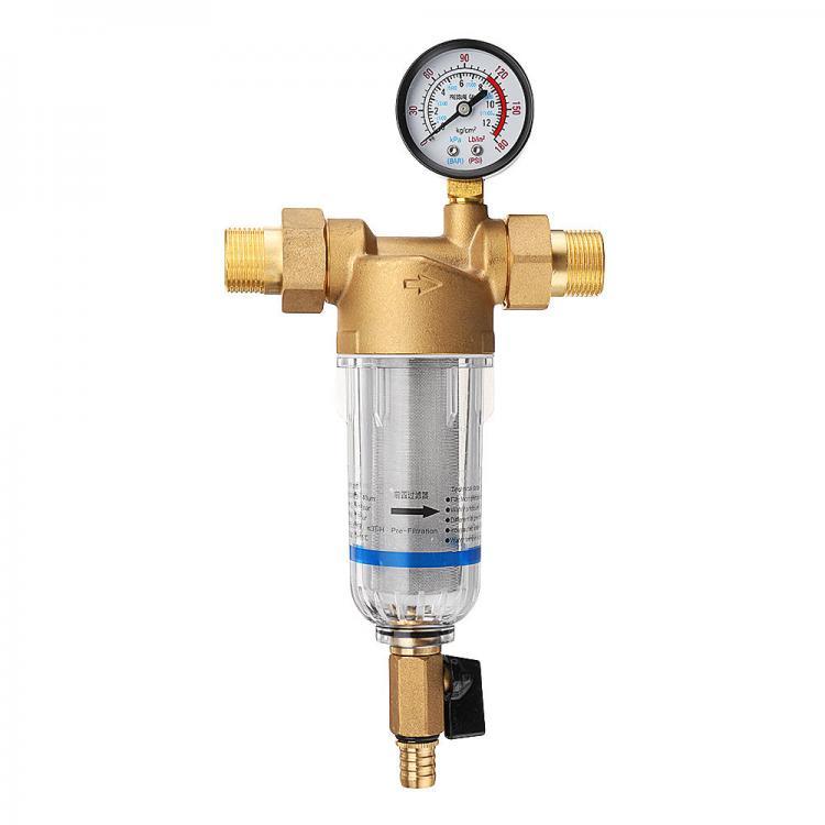shopping כיורים ומסנני מים TMOK Water Pre Filter System 3/4" &amp; 1" Brass Mesh Prefilter Purifier w/ Reducer Adapter &amp; Gauge