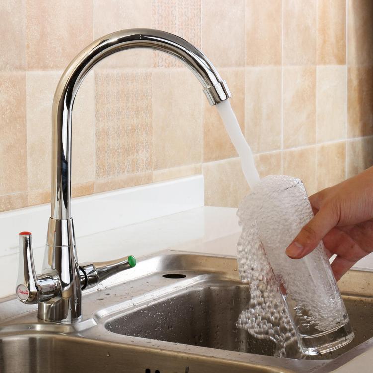 shopping כיורים ומסנני מים Chrome Modern Kitchen Sink Basin Faucet Twin Lever Rotation Spout Cold and Hot Water Mixer Tap