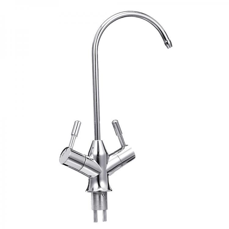 shopping כיורים ומסנני מים 1/4'' 304 Stainless Steel Reverse Osmosis Mixer Tap 360 Degree Rotation Double Handle Switch Swivel Spout Gooseneck Drin