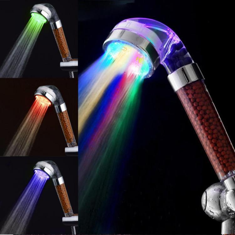 shopping כיורים ומסנני מים Anion SPA Shower Head Filtration Bathroom Handheld Sprayer Temperature Sensor LED Change