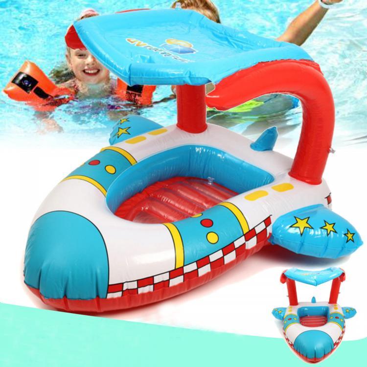 shopping ריהוט Inflatable Toddler Baby Swimming Ring Plane Float Kid Swimming Pool Seat with Canopy