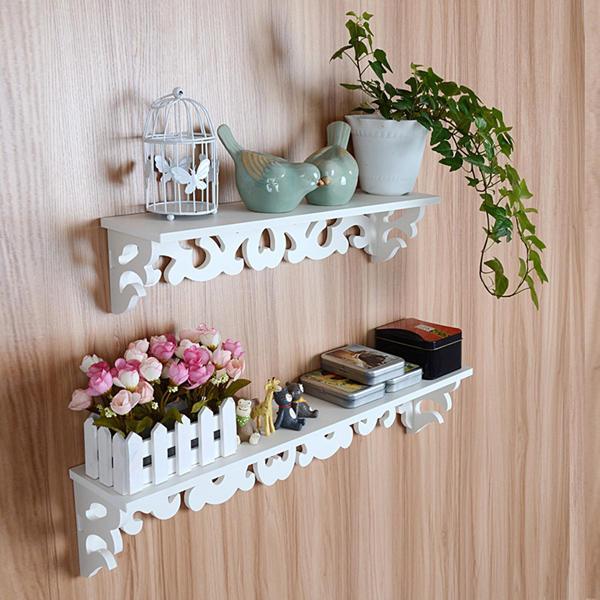 shopping ריהוט White Wooded Pierced Shelves Home Wall Storage Holder Cut Out Design Wall Shelf
