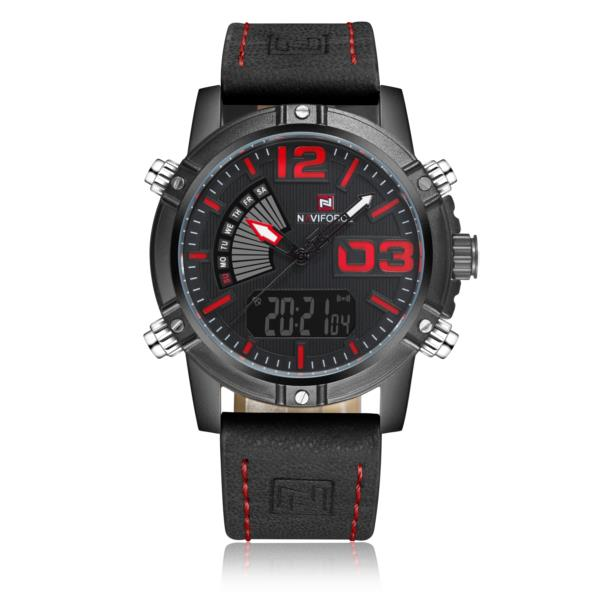 shopping שעונים לגבר NAVIFORCE 9095 Fashion Sports Men Watch Casual Leather Band Sports Dual Movement Wristwatch