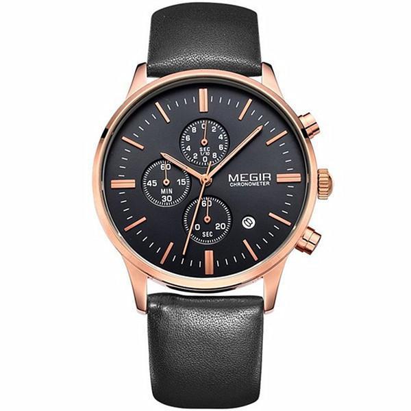 shopping שעונים לגבר MEGIR 2011 Men Casual Business Chronograph Calendar Leather Quartz Watch