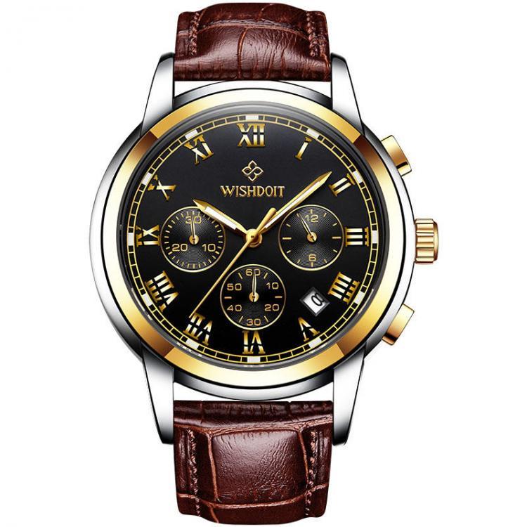 shopping שעונים לגבר WISHDOIT WSD-016 Men Watch Fashion Chronograph Leather Strap Wrist Watch