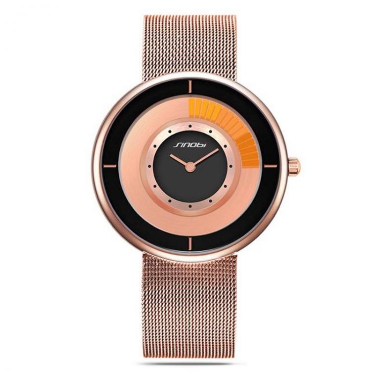 shopping שעונים לגבר SINOBI 9703 Creative Ultra Thin Rotate Dial Men Women Fashion Mesh Strap Wrist Watches